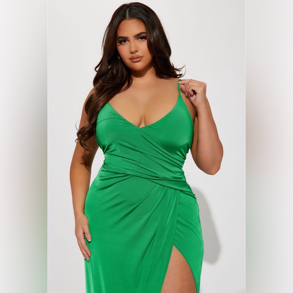 Kelly Green Long Maxi Dress L wedding party vacation cruise spring bodycon - Picture 3 of 6